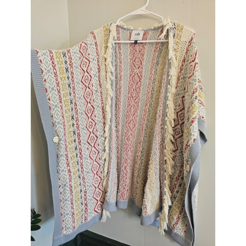 Cabi Love Carol Collection Fair Isle Fringe Poncho Sweater XS/S siesta - Picture 2 of 10